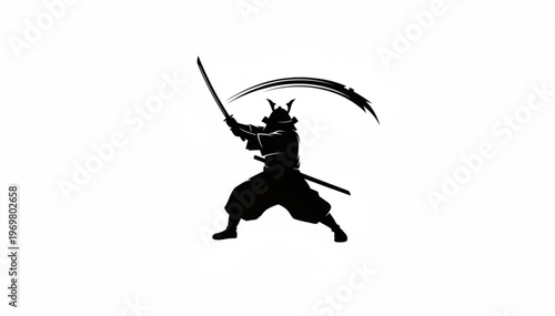 Samurai Silhouette Swinging Katana Sword Dynamic Action Pose