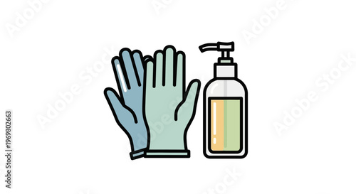 Surgical gloves and hand sanitizing gel on a white background  