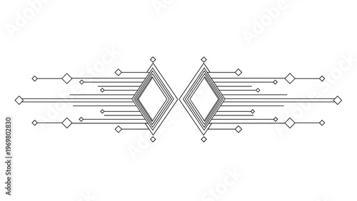 Symmetrical geometric line art design featuring diamond shapes and horizontal bars creates a modern abstract border element.