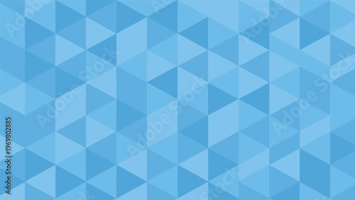 Blue geometric background composed of numerous equilateral triangles in various shades of azure and cyan for a clean look.