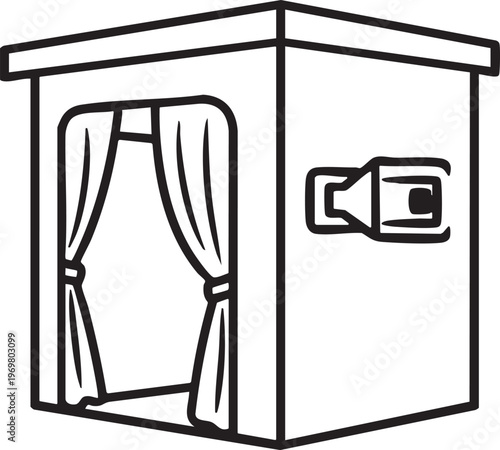 Modern Photo Booth Kiosk Icon with Curtain and Camera Lens
