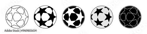 Star pattern soccer ball vector icon set. Collection of champion football symbols in various styles for tournament logo and UI