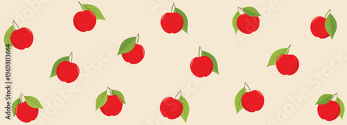 Cute Red Apple Seamless Toss Pattern on Neutral Background Simple Orchard Fruit Design for Textile Wallpaper Kitchen Decor and Wrapping Paper