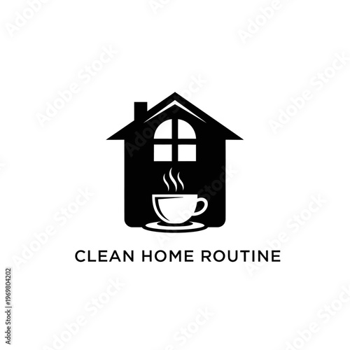 A black house icon with a cup of coffee.