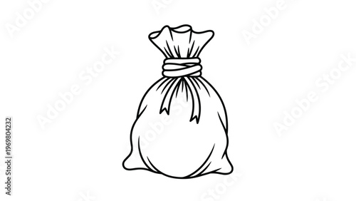 Simple black and white line art illustration of a tied sack or bag on a clean background for various use cases.