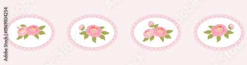 Shabby Chic Peony Oval Label Pattern with Romantic Vintage Floral Frames for Packaging Stationery Scrapbook and Textile Design