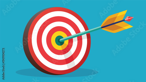 sharp arrow hitting the exact center of a colorful target, representing success, accuracy, and achieving business goals