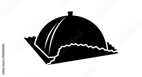 Cloche serving platter with food on textured surface  