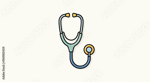 Stethoscope illustration in modern style with blue and yellow colors  