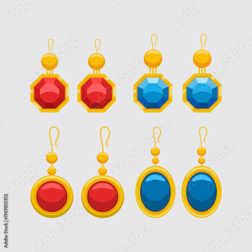Gold and Gemstone Earrings Set Illustration