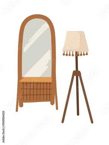 floor mirror and standing lamp cozy boho interior design