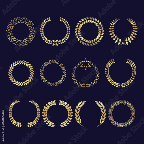 Set of Golden Laurel Wreaths and Frames