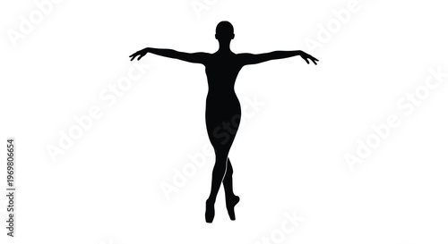 A graceful dancer in a poised pose presented as a dark silhouette