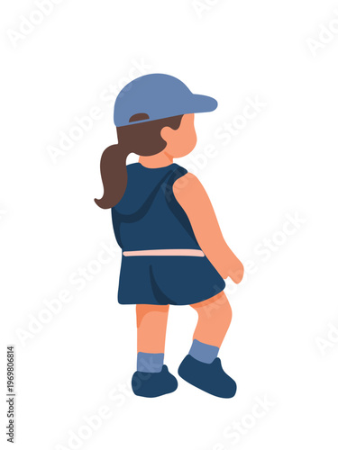 stylish girl in cap full body back view isolated vector illustration