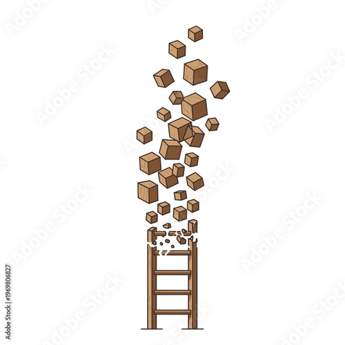 Brown cardboard boxes falling from wooden chair.