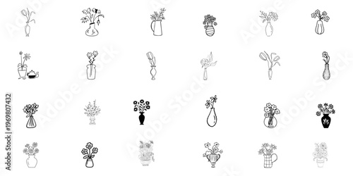 Aesthetic Flower Vase Planner Icons – Cute Hand-Drawn Doodles for Digital Journals, Bullet Journaling, and Social Media