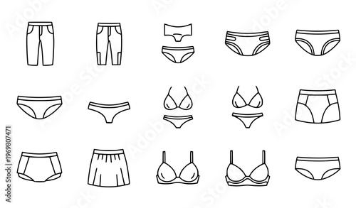 Underwear outline icons set with lingerie swimwear and clothing symbols clean minimal line vector