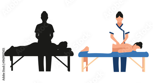 Massage therapy session depicted with a contrasting black silhouette high quality