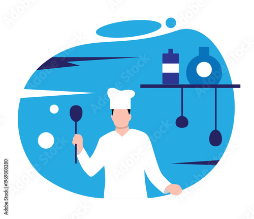 Chef in the Kitchen Showing Cooking Master Class. Food industry and work at a restaurant