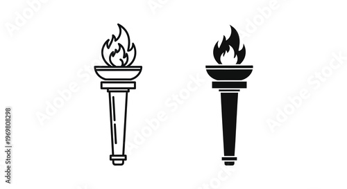 Two burning torches depicted in a stark graphic black and white silhouette