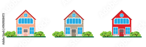 Private House Flat Style Different Colors Isolated on White. Buildings and architecture vector art, renting a property