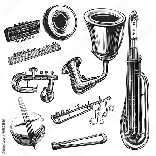 Symphony of Black and White Musical Instruments