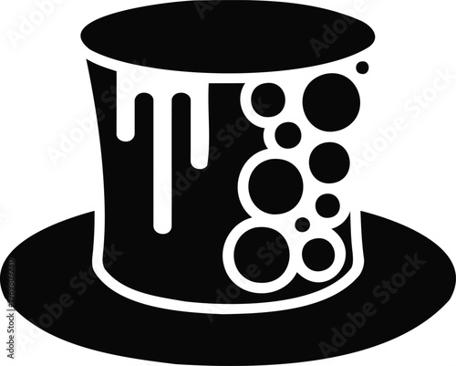 Black top hat with white bubbles and drips isolated on white background