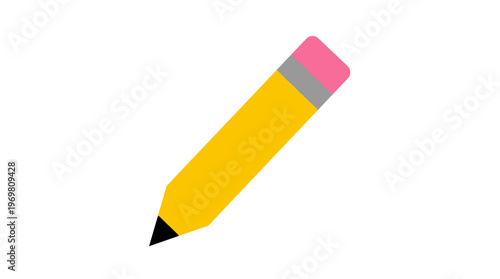 A simple graphic illustration of a yellow pencil with a pink eraser on a white background, angled diagonally.