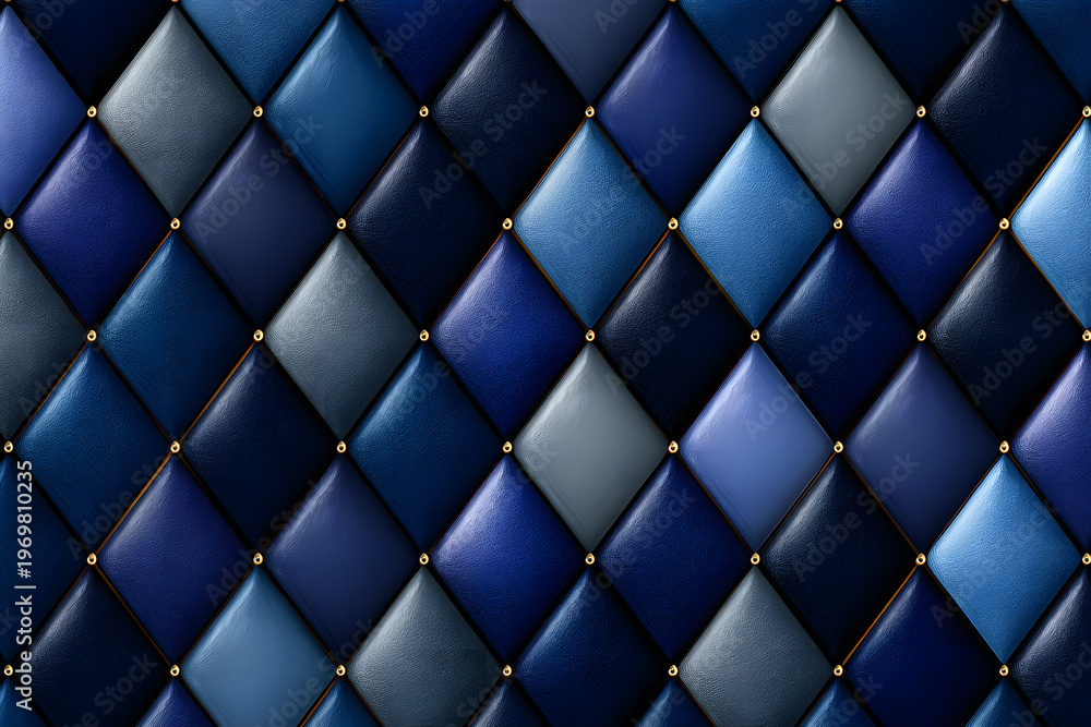 Fototapeta premium Dark blue quilted diamond pattern background, soft padded texture with luxury upholstery style.