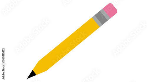 A simple, bright yellow wooden pencil with a sharpened black lead and a pink eraser on the end, angled diagonally on a white background.