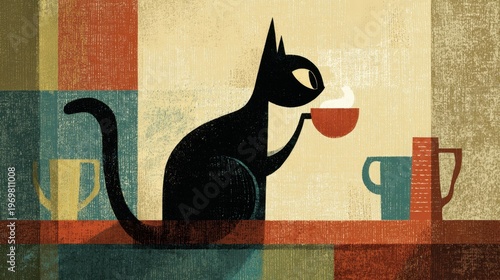 Cat enjoying coffee in a cozy cafe