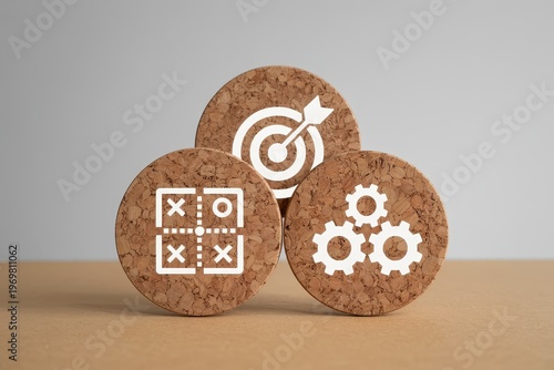 Cork Board Business Strategy Icons For Planning And Marketing Concepts