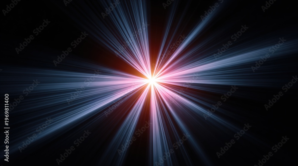 Fototapeta premium A vibrant light beam radiates outward in a dark space