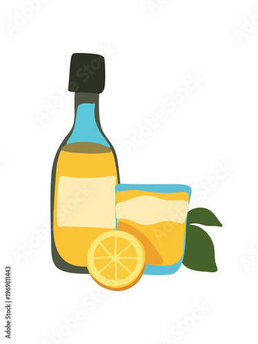 limoncello liqueur glass lemon drink italian beverage illustration