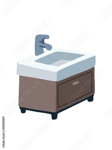 white sink on vanity cabinet isolated on white bathroom design