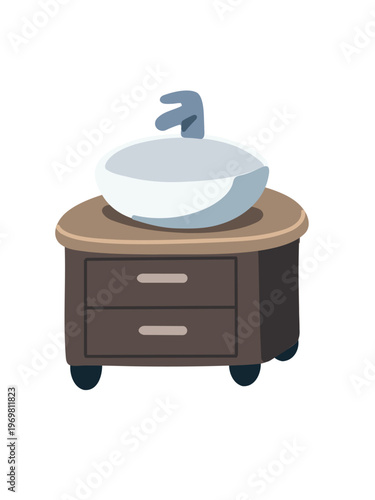 freestanding washbasin on cabinet isolated white minimal illustration
