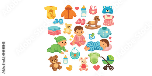 kids items toys set happy babies childhood playful concept illustration