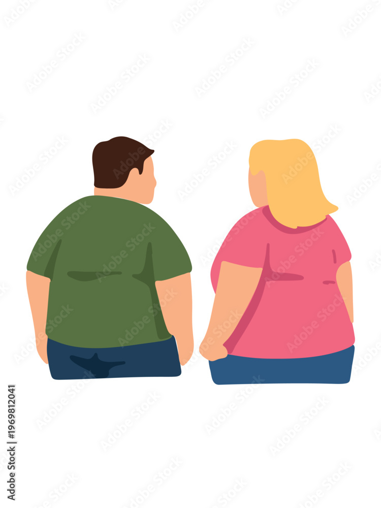 Fototapeta premium back view of plus size man and woman walking together casual illustration