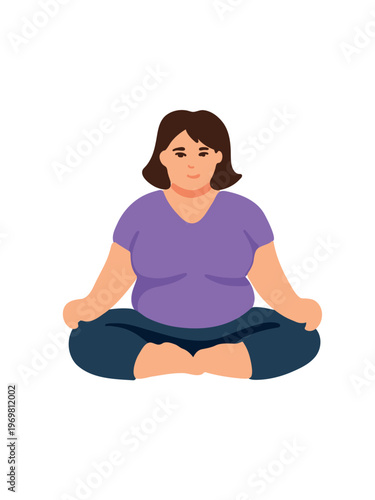 plus size woman sitting in lotus pose calm lifestyle illustration