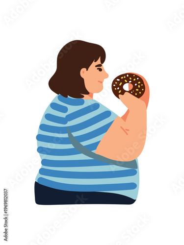 modern plus size woman enjoying tasty donut illustration design