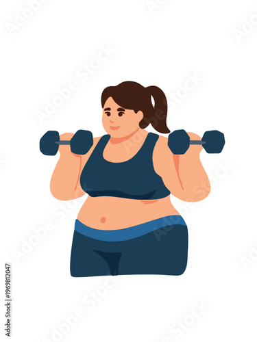 plus size woman body positive exercising with dumbbells fitness illustration
