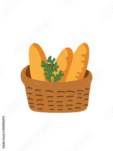 basket full of french bread baguettes isolated vector illustration