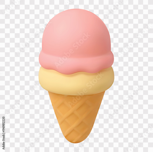 Sweet Ice Cream and Treats Vector Icon Set | 3D icon set | a pink and yellow cone
