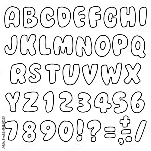 Bubble Letter Alphabet & Number Clipart Set — A to Z & 0-9 Bold Outline Font 
