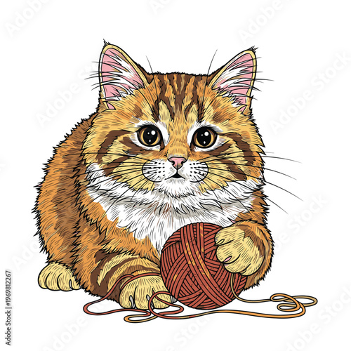 Cute cat playing with yarn ball 2.