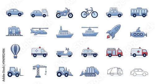 Pixel art transportation icons set