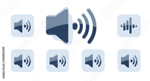 Sound icons set. Volume control buttons. Audio symbols