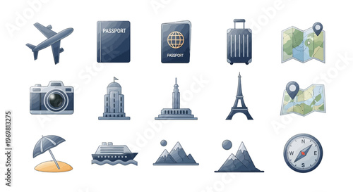 Travel and Tourism Pixel Art Icons Set