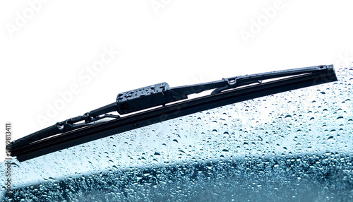 Car wiper with drop on glass isolated on transparent or white background