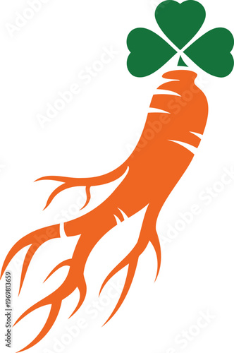 Carrot with green clover on top isolated on transparent background